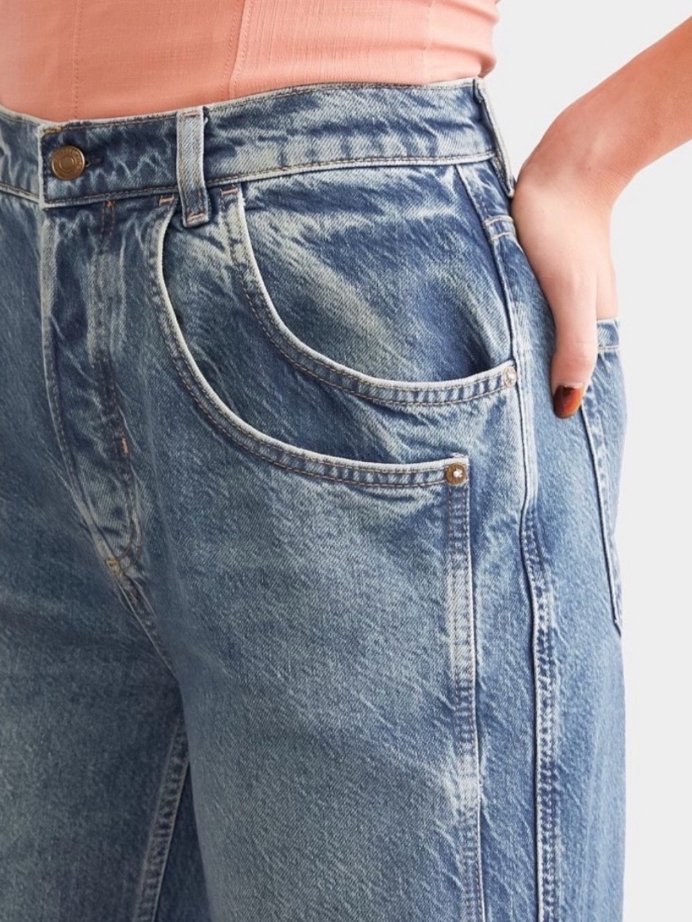 Free People/ We The Free Final Countdown Wide Leg Cuffed Jeans Size 31 - Picture 8 of 13